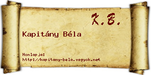 Kapitány Béla névjegykártya